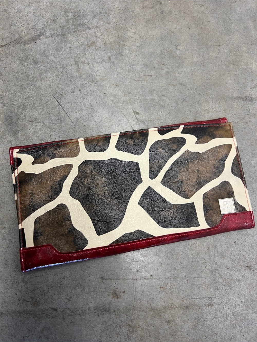 Miche Giraffe-Print Wallet with Burgundy Trim